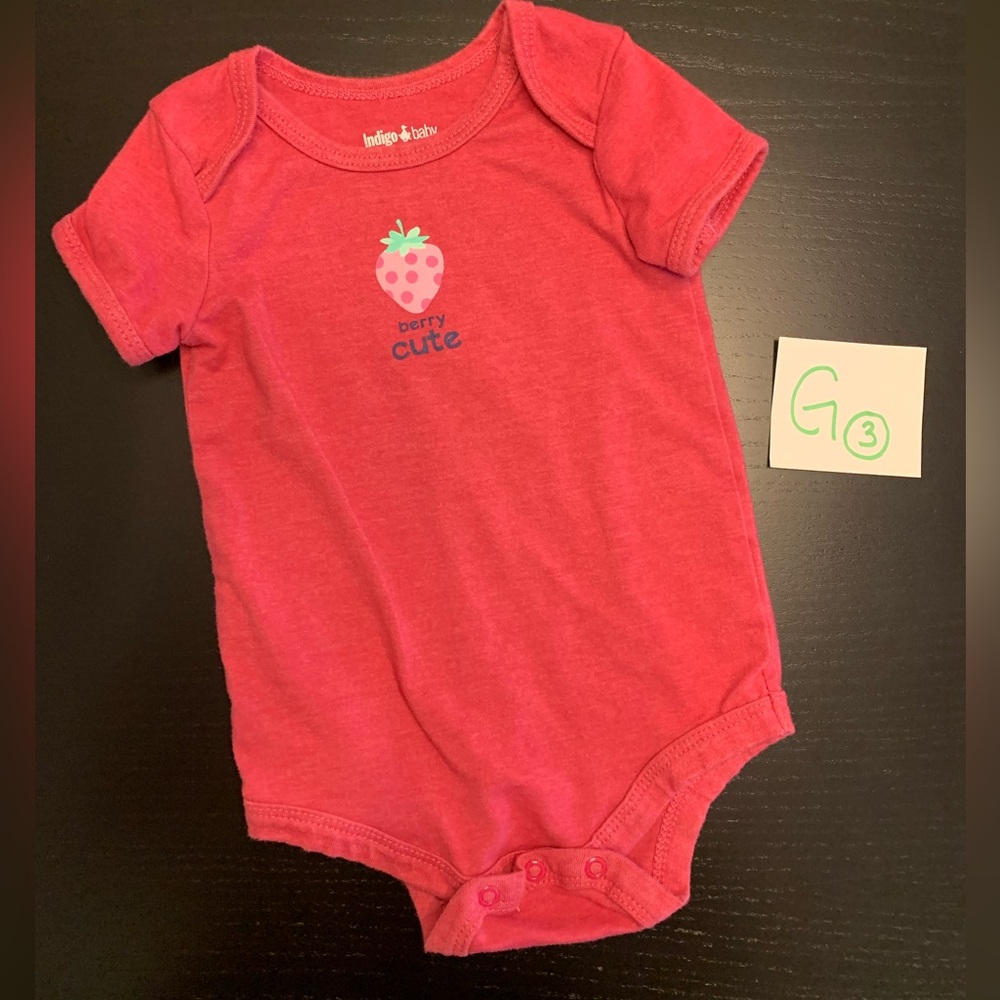 ⭐️2/$5.00⭐️ Indigo 6-12m Berry Cute Pink Onesie
